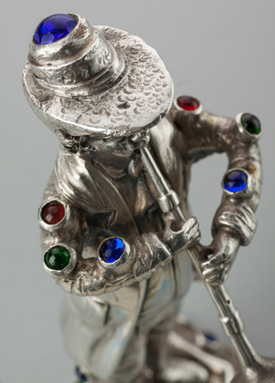 Hanau Silver Bejewelled Cabochon Musician - 13 Loth, Trumpet Player